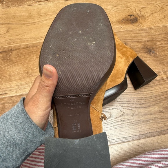 Sezane Camel Suede Block Heel Ankle Boots - Picture 4 of 4